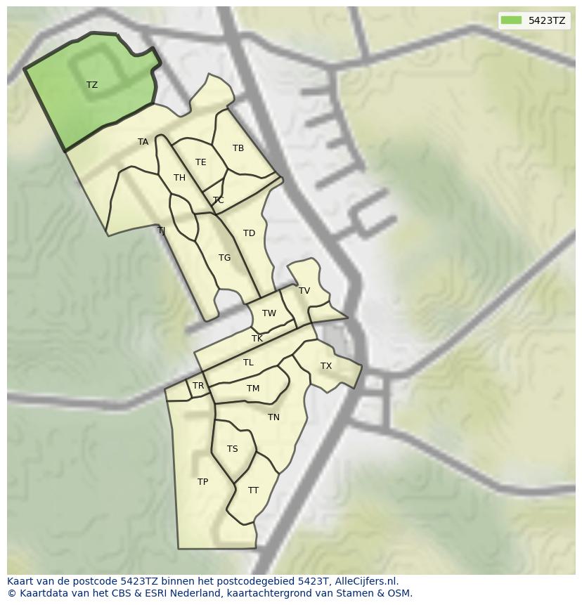 Afbeelding van het postcodegebied 5423 TZ op de kaart.
