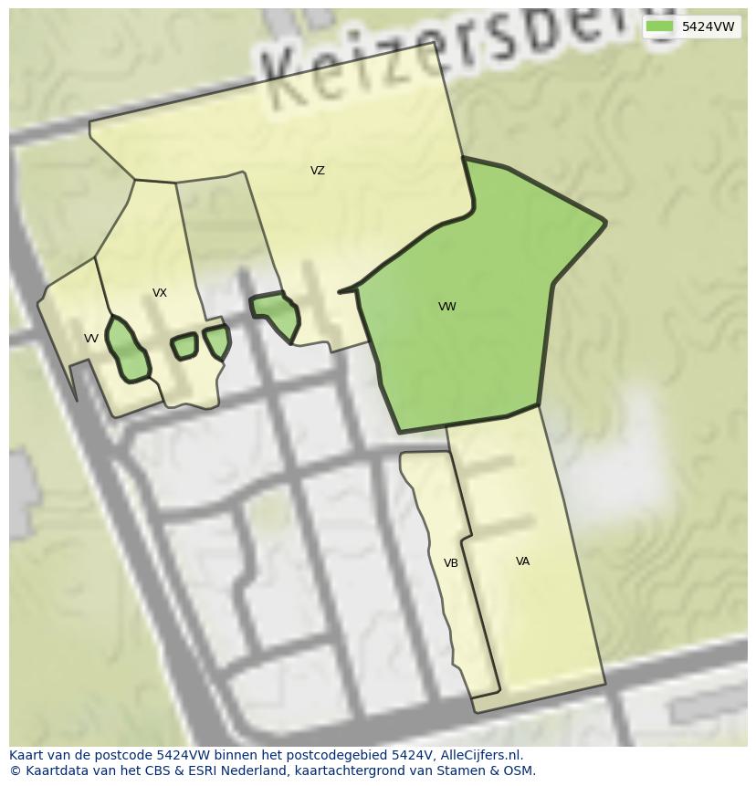 Afbeelding van het postcodegebied 5424 VW op de kaart.
