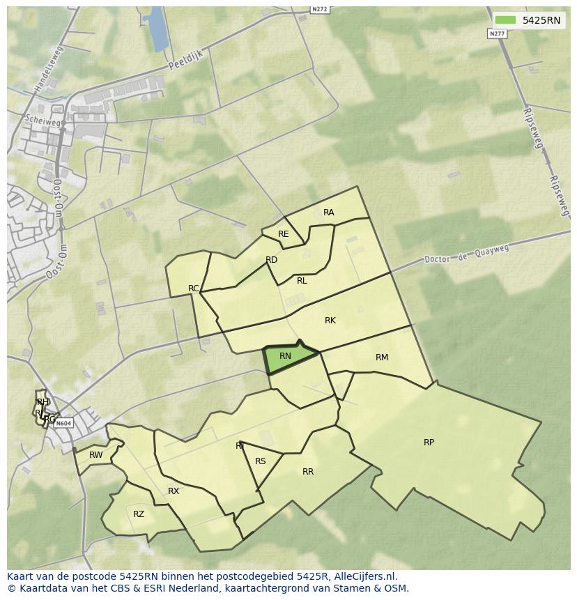Afbeelding van het postcodegebied 5425 RN op de kaart.