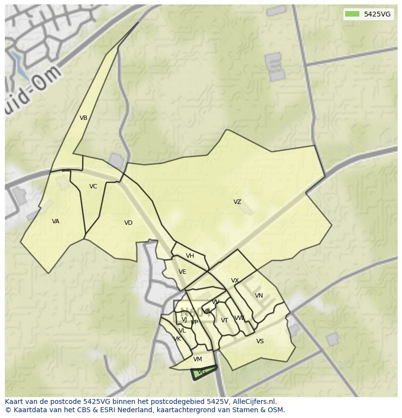 Afbeelding van het postcodegebied 5425 VG op de kaart.
