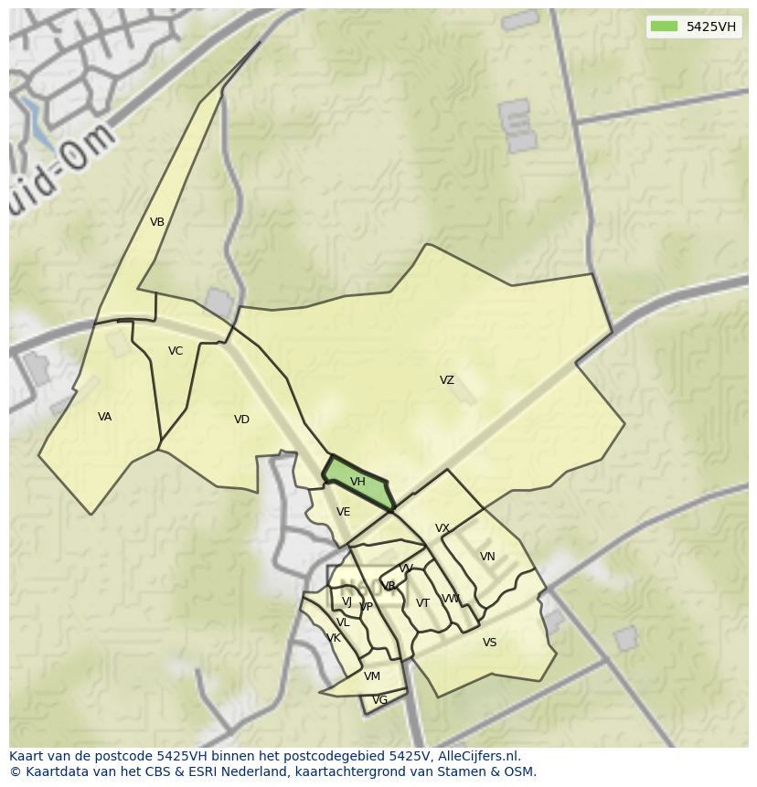 Afbeelding van het postcodegebied 5425 VH op de kaart.
