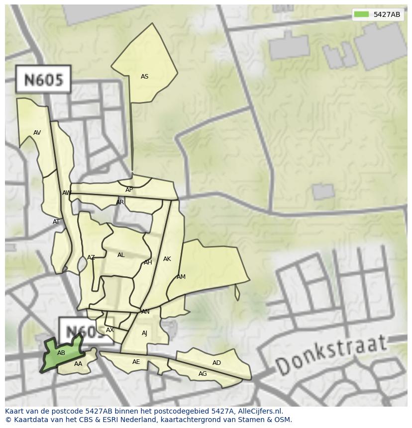 Afbeelding van het postcodegebied 5427 AB op de kaart.