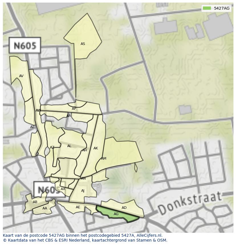 Afbeelding van het postcodegebied 5427 AG op de kaart.