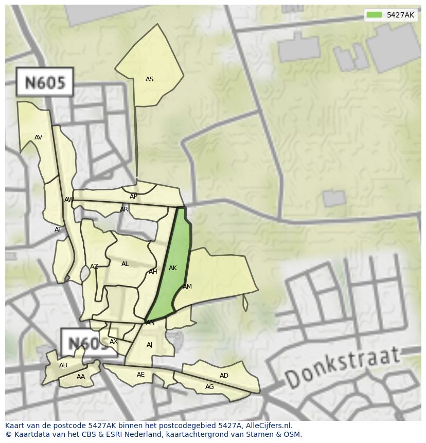 Afbeelding van het postcodegebied 5427 AK op de kaart.