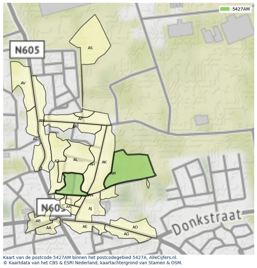 Afbeelding van het postcodegebied 5427 AM op de kaart.