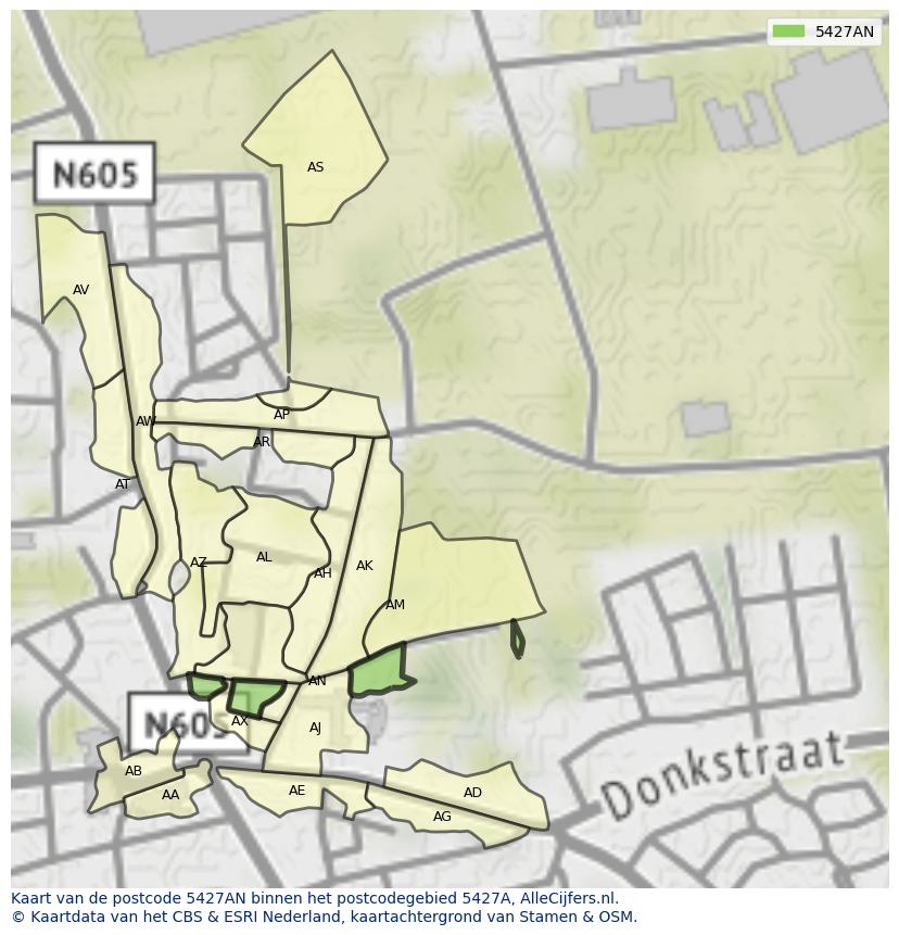 Afbeelding van het postcodegebied 5427 AN op de kaart.