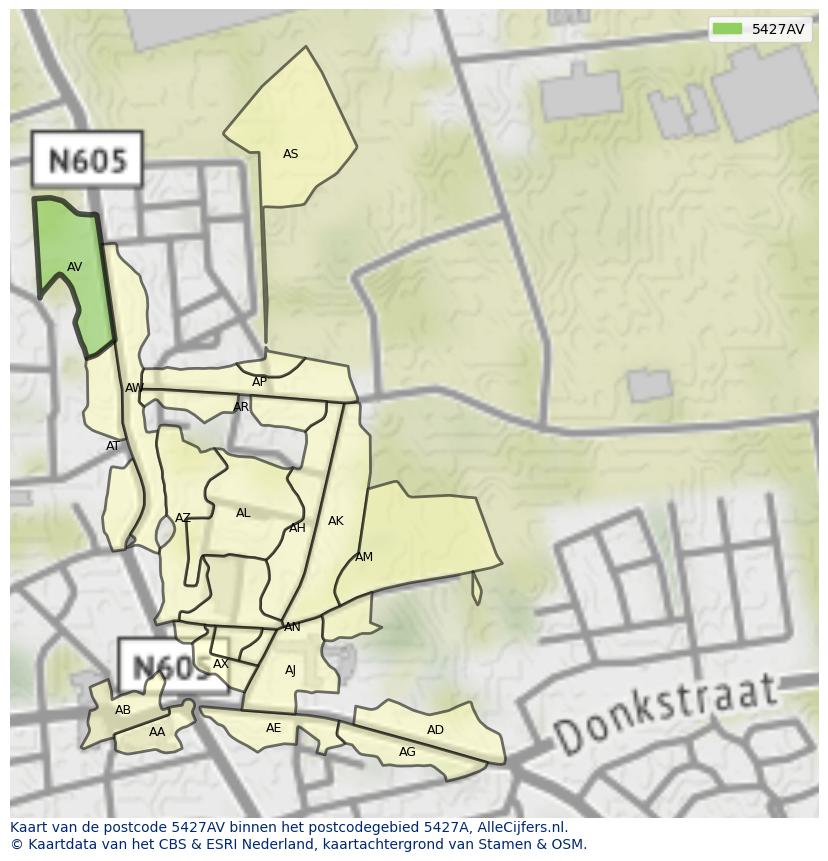 Afbeelding van het postcodegebied 5427 AV op de kaart.