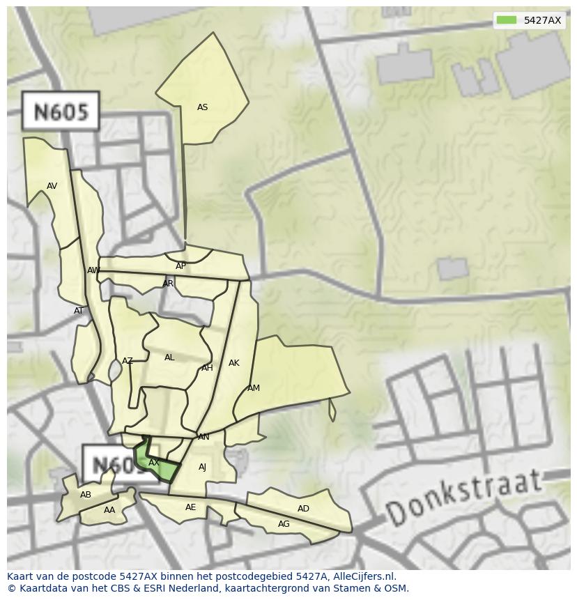 Afbeelding van het postcodegebied 5427 AX op de kaart.
