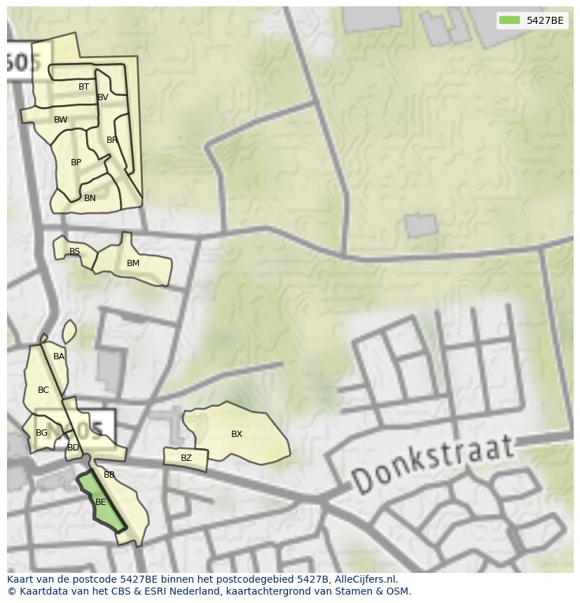 Afbeelding van het postcodegebied 5427 BE op de kaart.