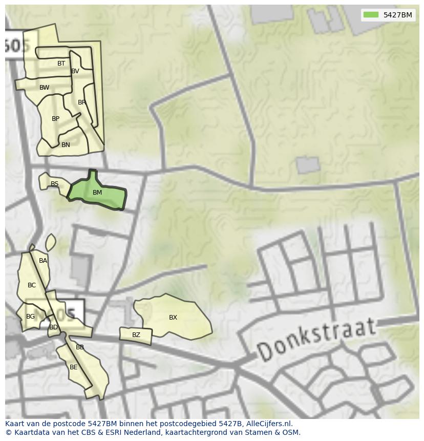 Afbeelding van het postcodegebied 5427 BM op de kaart.
