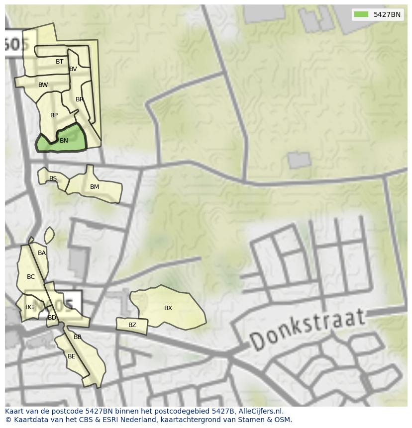 Afbeelding van het postcodegebied 5427 BN op de kaart.