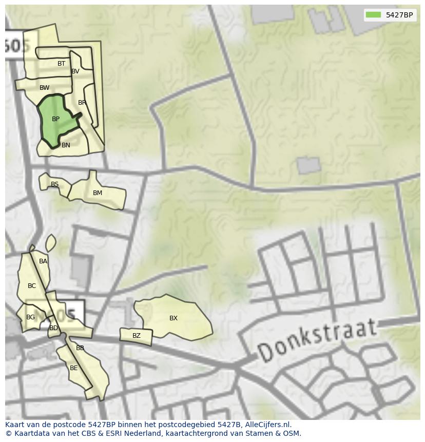 Afbeelding van het postcodegebied 5427 BP op de kaart.