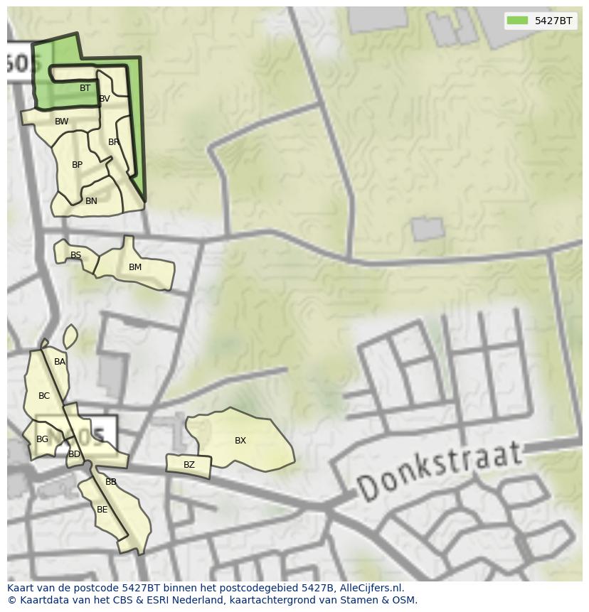 Afbeelding van het postcodegebied 5427 BT op de kaart.