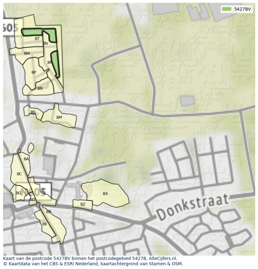 Afbeelding van het postcodegebied 5427 BV op de kaart.