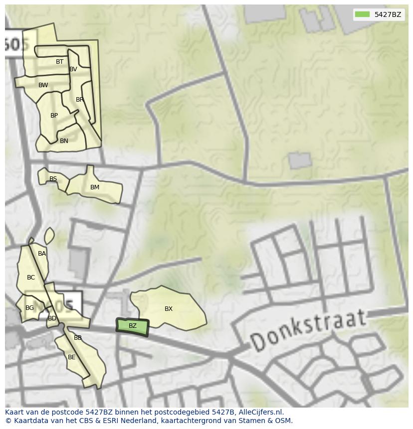 Afbeelding van het postcodegebied 5427 BZ op de kaart.