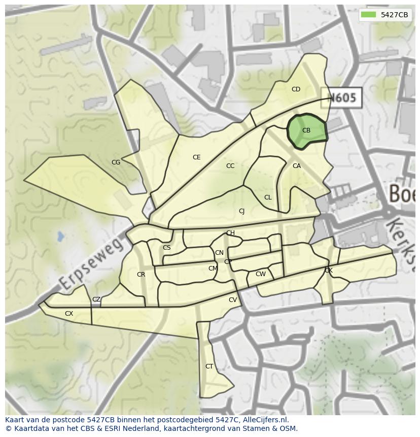 Afbeelding van het postcodegebied 5427 CB op de kaart.