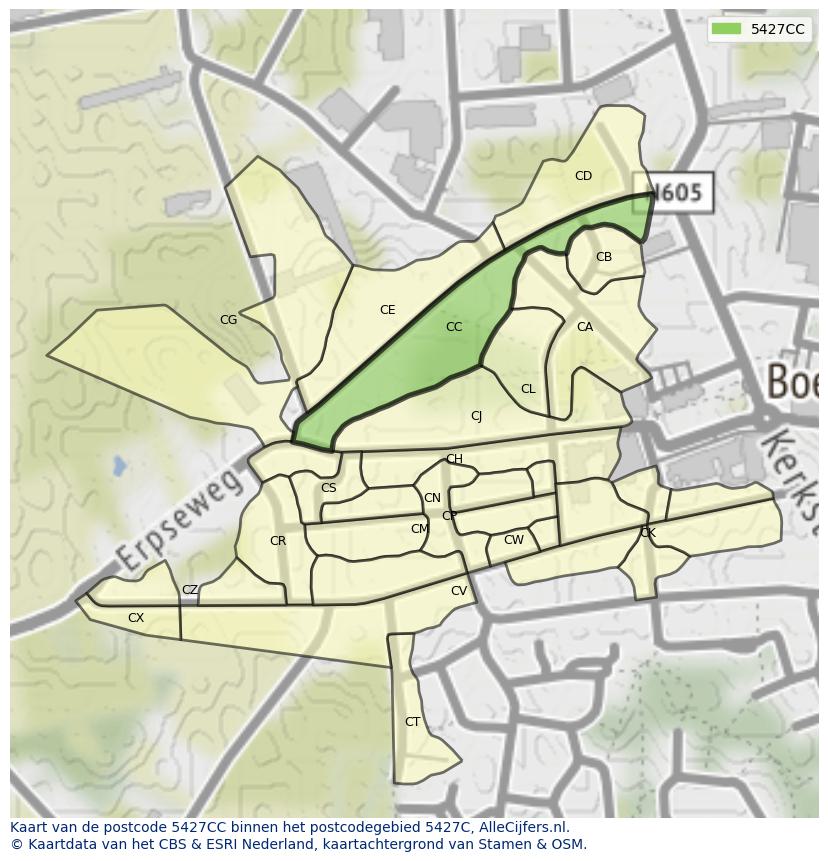Afbeelding van het postcodegebied 5427 CC op de kaart.