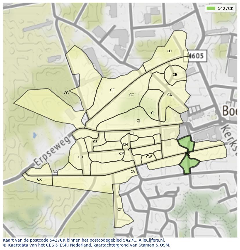 Afbeelding van het postcodegebied 5427 CK op de kaart.