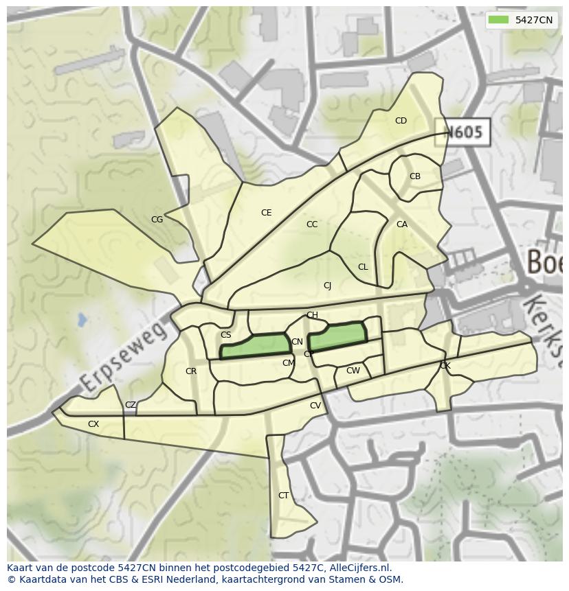 Afbeelding van het postcodegebied 5427 CN op de kaart.