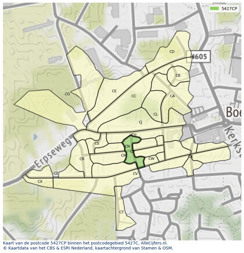 Afbeelding van het postcodegebied 5427 CP op de kaart.