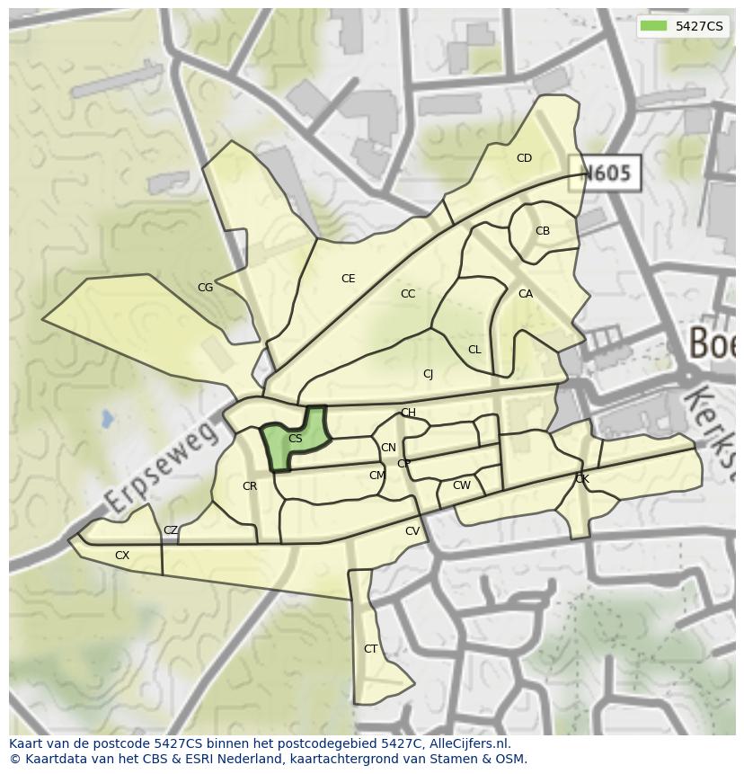 Afbeelding van het postcodegebied 5427 CS op de kaart.