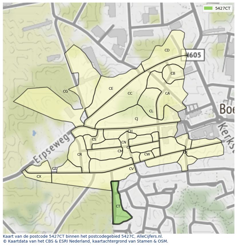 Afbeelding van het postcodegebied 5427 CT op de kaart.
