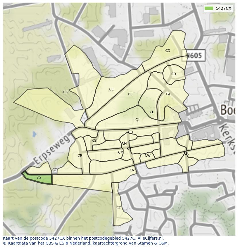 Afbeelding van het postcodegebied 5427 CX op de kaart.