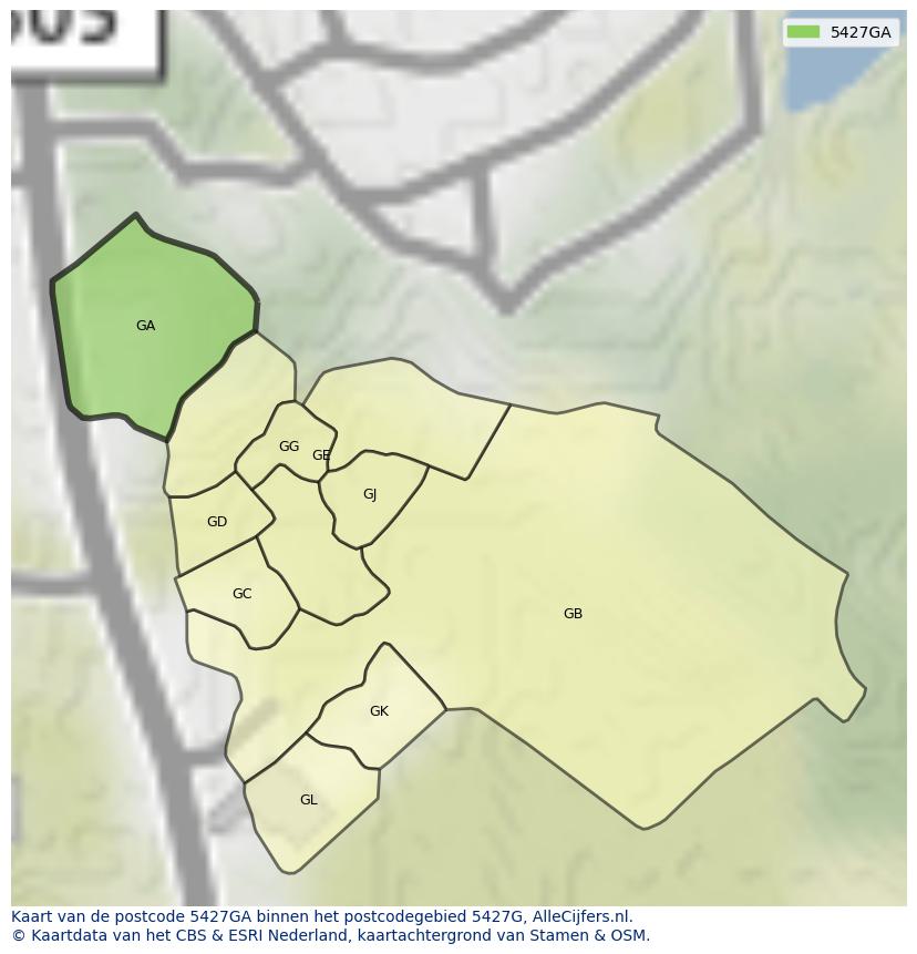 Afbeelding van het postcodegebied 5427 GA op de kaart.