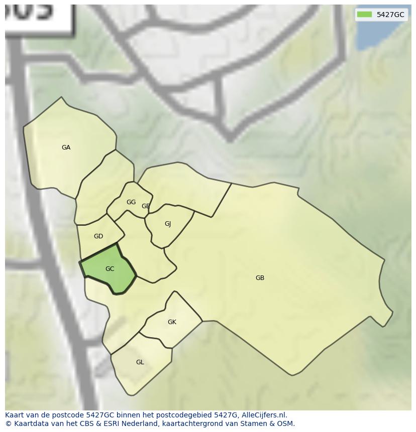 Afbeelding van het postcodegebied 5427 GC op de kaart.