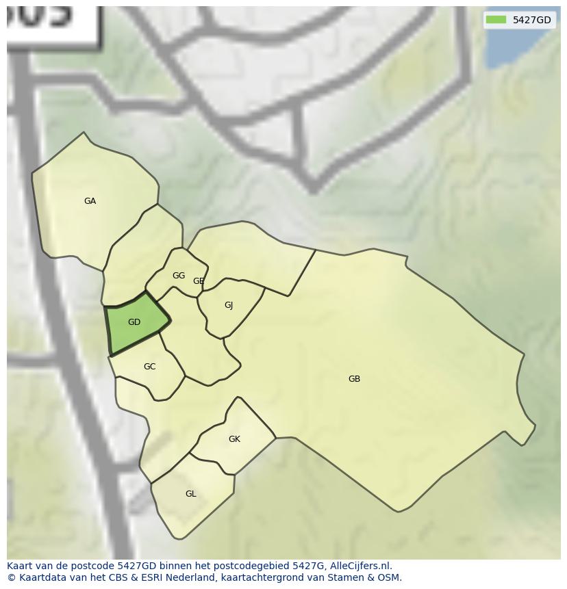 Afbeelding van het postcodegebied 5427 GD op de kaart.