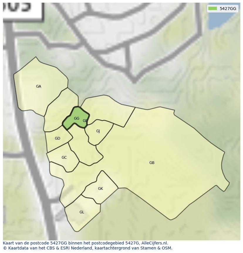 Afbeelding van het postcodegebied 5427 GG op de kaart.