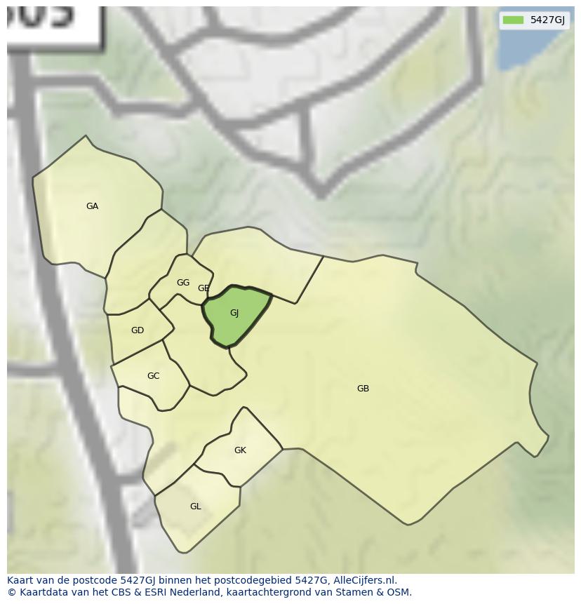 Afbeelding van het postcodegebied 5427 GJ op de kaart.