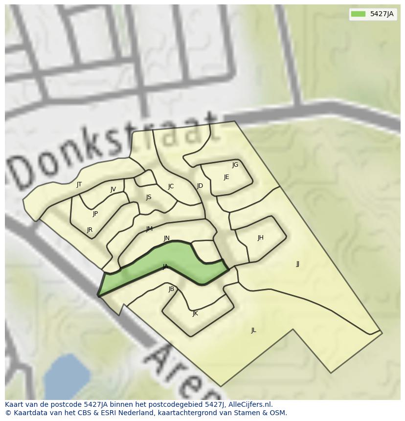 Afbeelding van het postcodegebied 5427 JA op de kaart.