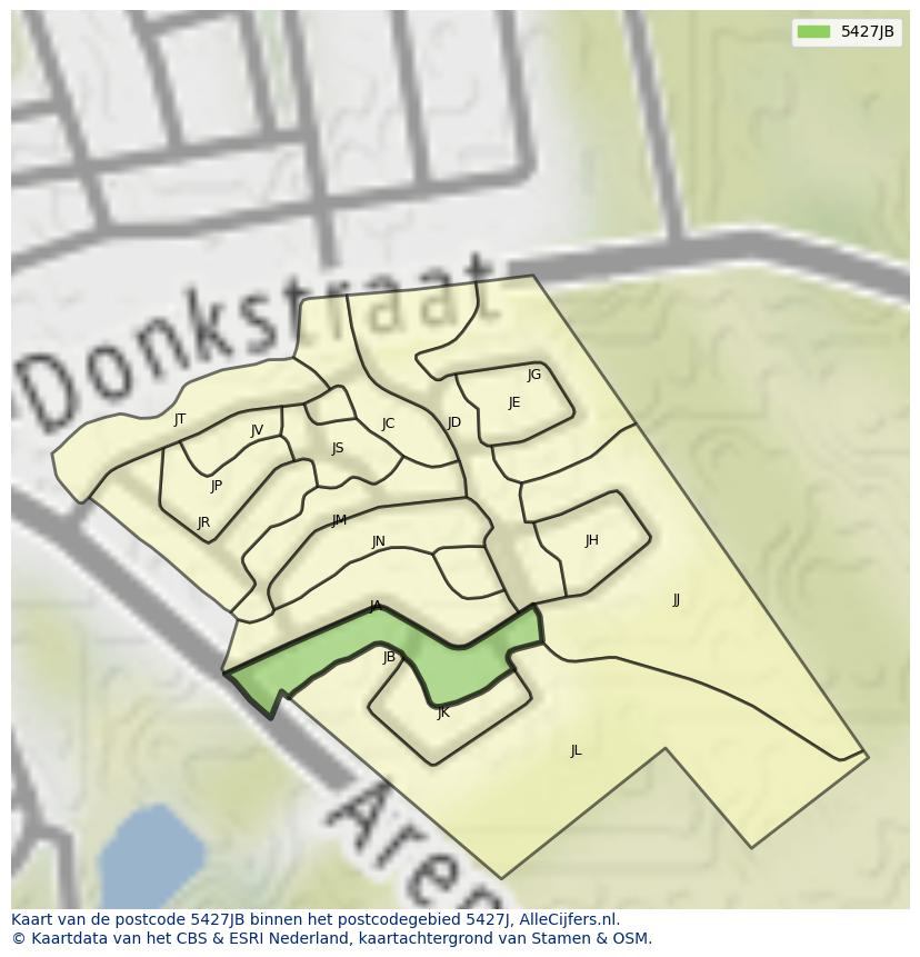 Afbeelding van het postcodegebied 5427 JB op de kaart.