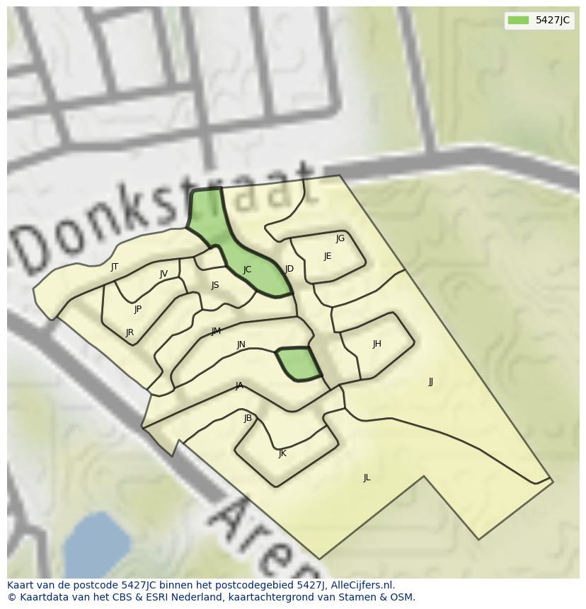 Afbeelding van het postcodegebied 5427 JC op de kaart.