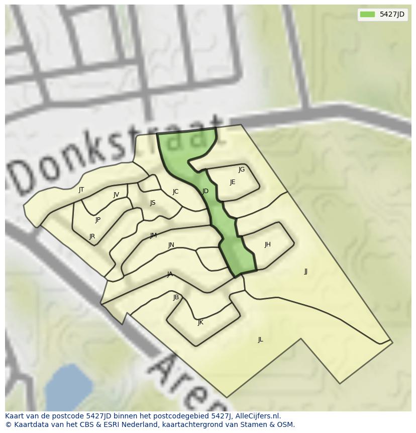 Afbeelding van het postcodegebied 5427 JD op de kaart.