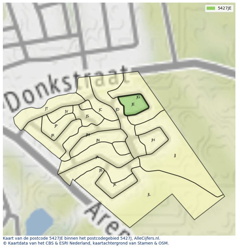 Afbeelding van het postcodegebied 5427 JE op de kaart.