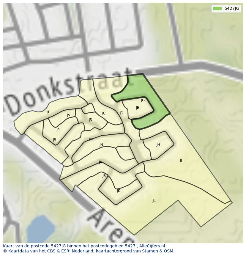 Afbeelding van het postcodegebied 5427 JG op de kaart.