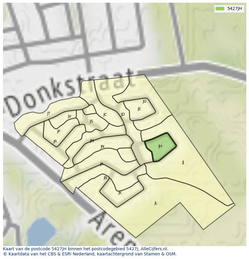 Afbeelding van het postcodegebied 5427 JH op de kaart.
