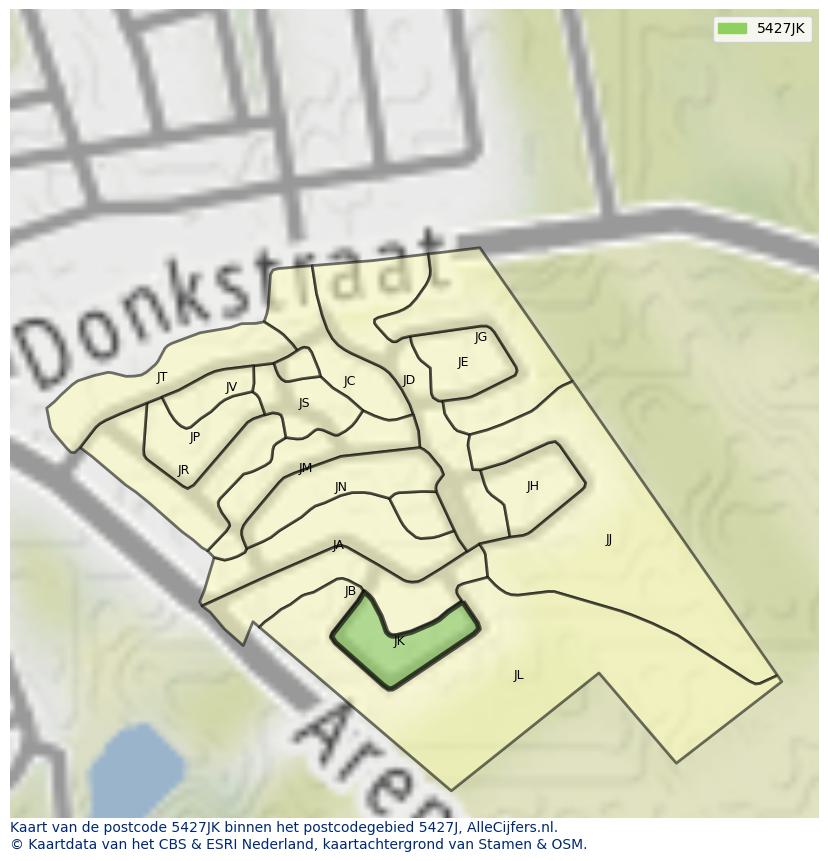 Afbeelding van het postcodegebied 5427 JK op de kaart.
