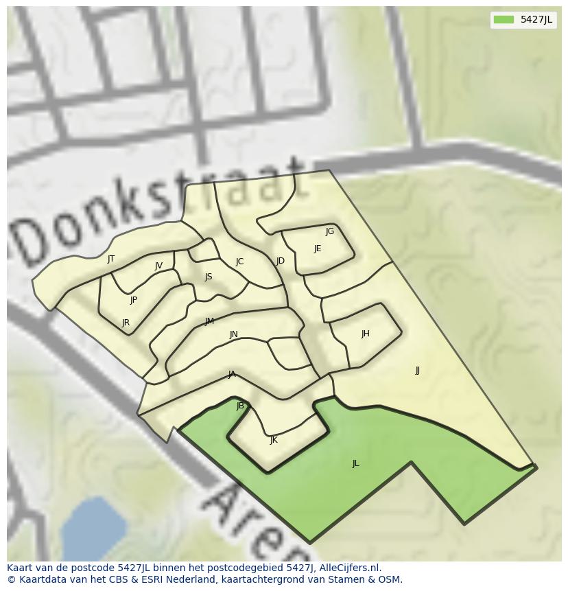 Afbeelding van het postcodegebied 5427 JL op de kaart.