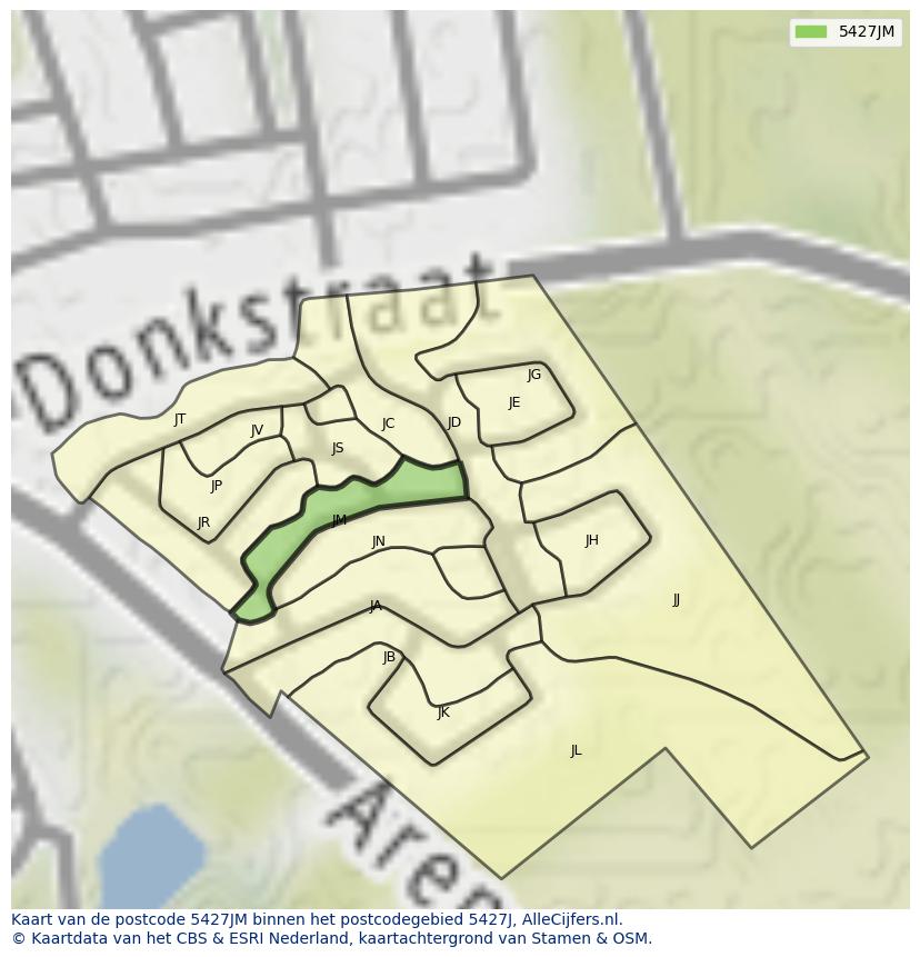 Afbeelding van het postcodegebied 5427 JM op de kaart.