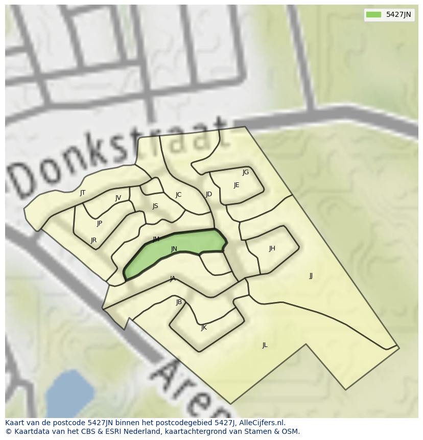 Afbeelding van het postcodegebied 5427 JN op de kaart.