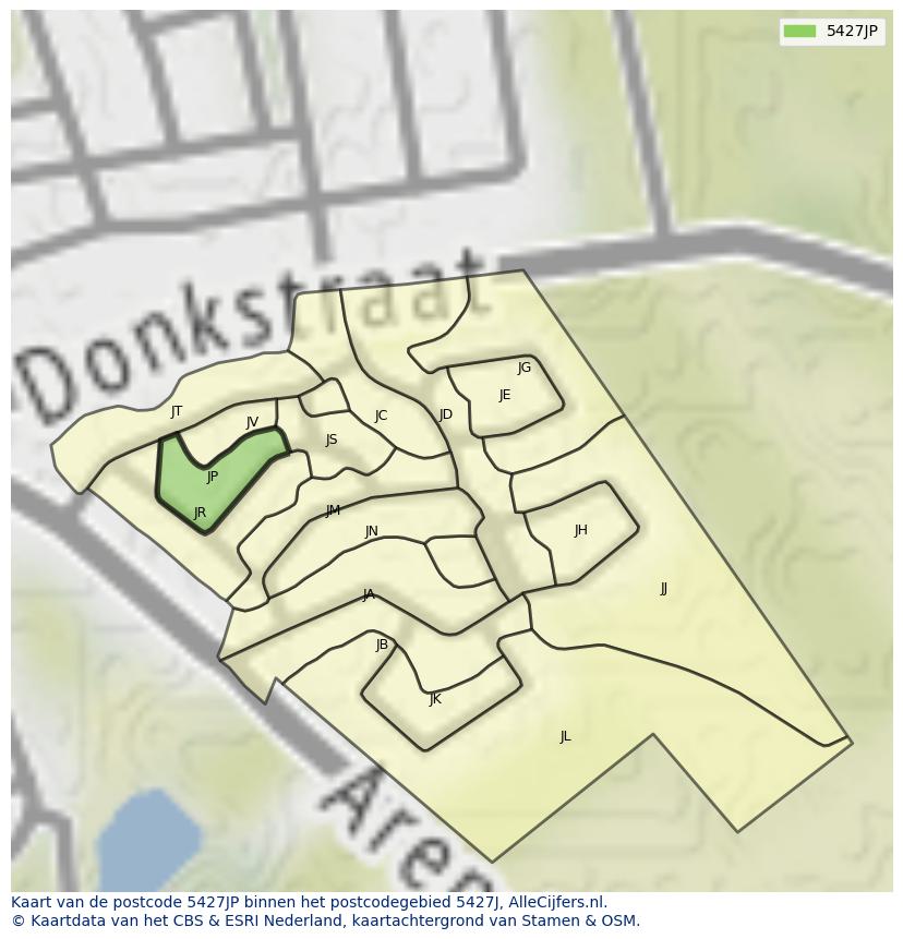 Afbeelding van het postcodegebied 5427 JP op de kaart.