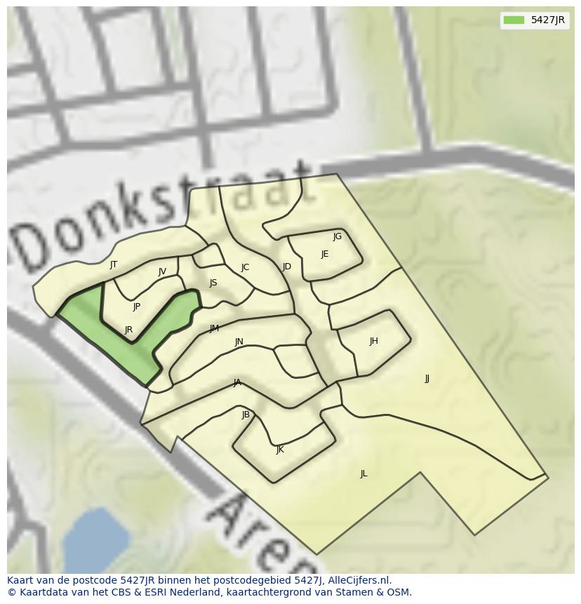 Afbeelding van het postcodegebied 5427 JR op de kaart.