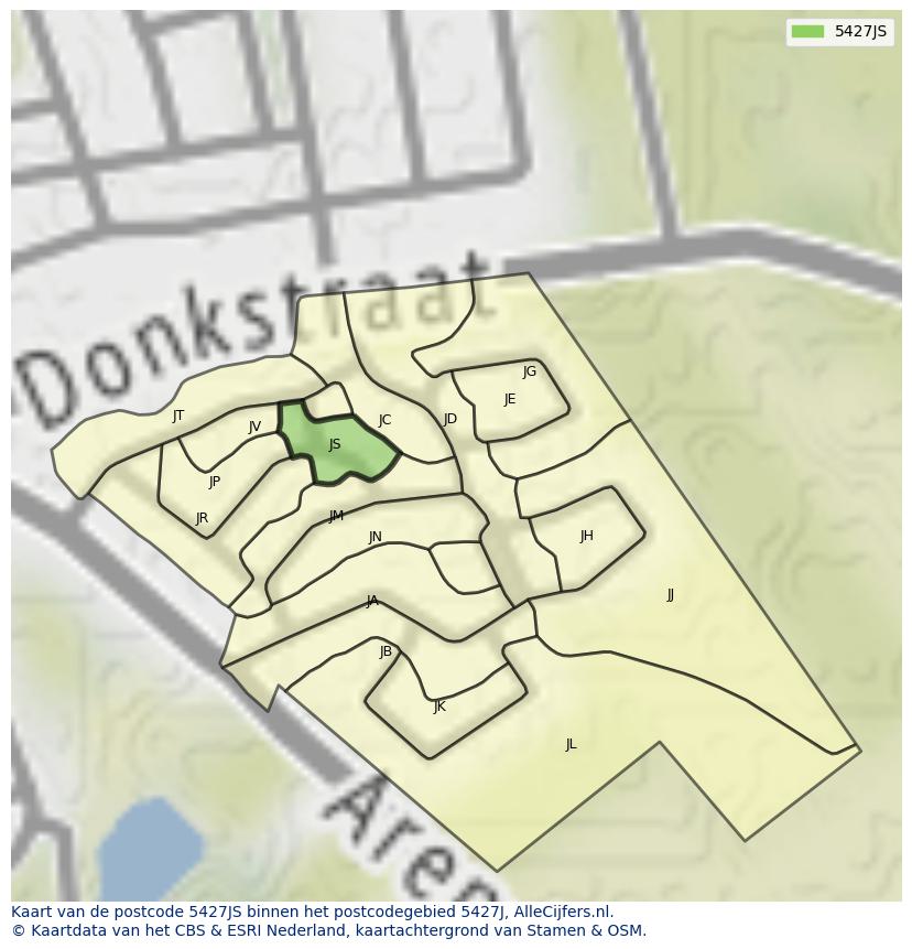 Afbeelding van het postcodegebied 5427 JS op de kaart.