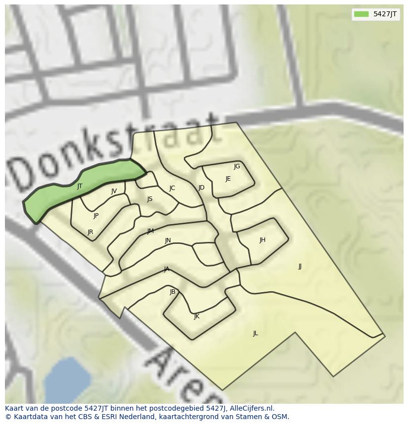 Afbeelding van het postcodegebied 5427 JT op de kaart.