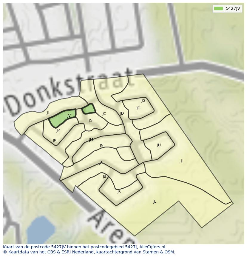 Afbeelding van het postcodegebied 5427 JV op de kaart.