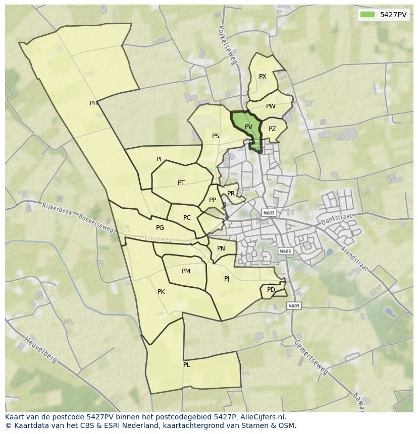 Afbeelding van het postcodegebied 5427 PV op de kaart.