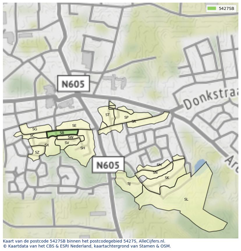 Afbeelding van het postcodegebied 5427 SB op de kaart.